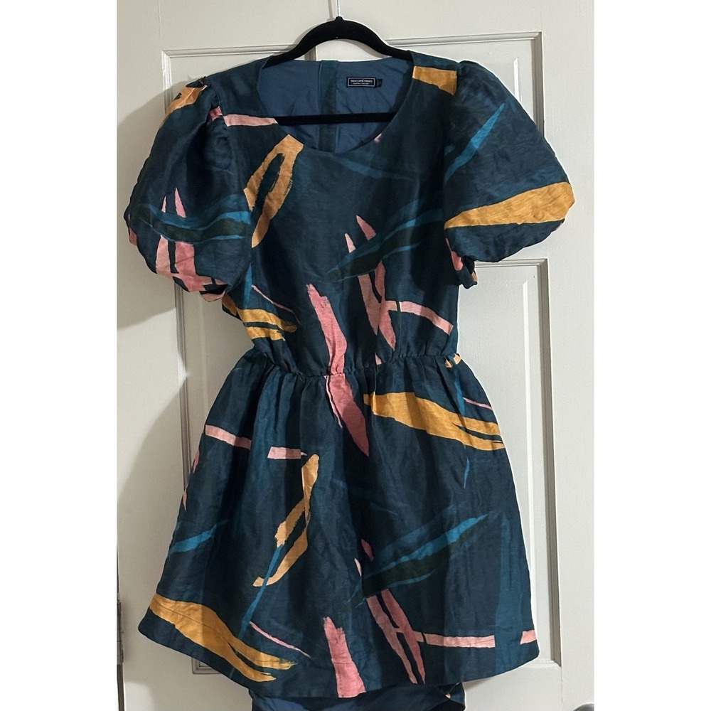 Vineyard Vines Women's Puff Sleeve Cutout Dress, Tropical Abstract Print Size 12